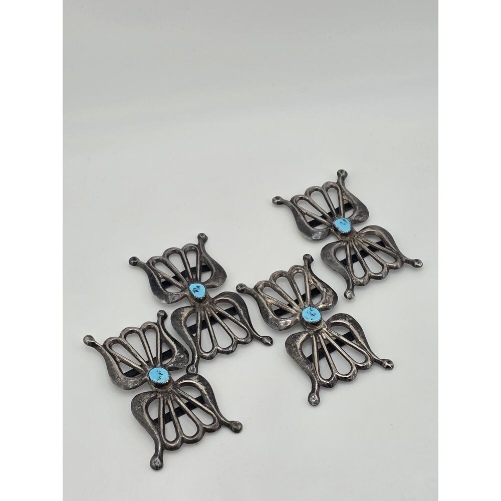 VTG Native American Sterling Silver Turquoise 4 Pc. Concho Set - 118.5 Grams